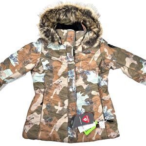Obermeyer Tuscany Jacket Women's Size 6 Brown Camo Ski Snowboard Faux Fur New
